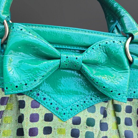 Y2K Matteo Mio Green Top Handle Bag With Bow Mcbling Fairy Faux Leather Canvas - Picture 2 of 10